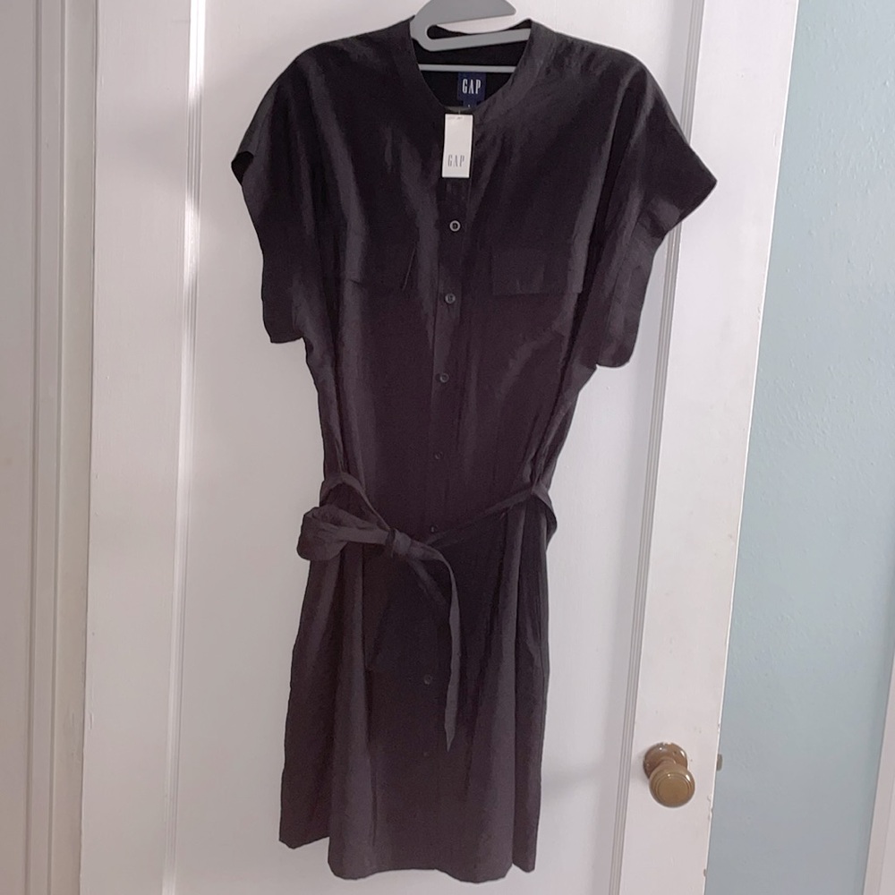 GAP Black Wrap Tie Front Midi Dress